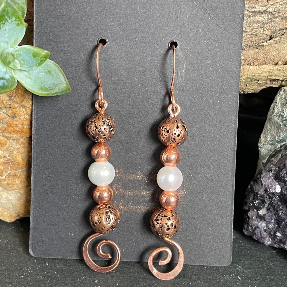 Artisan Wire Wrapped Copper Earrings Handmade - Picture 14 of 15